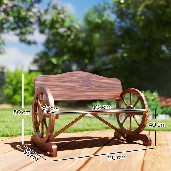 Gartenbank mit Rad-Design und Maßangaben