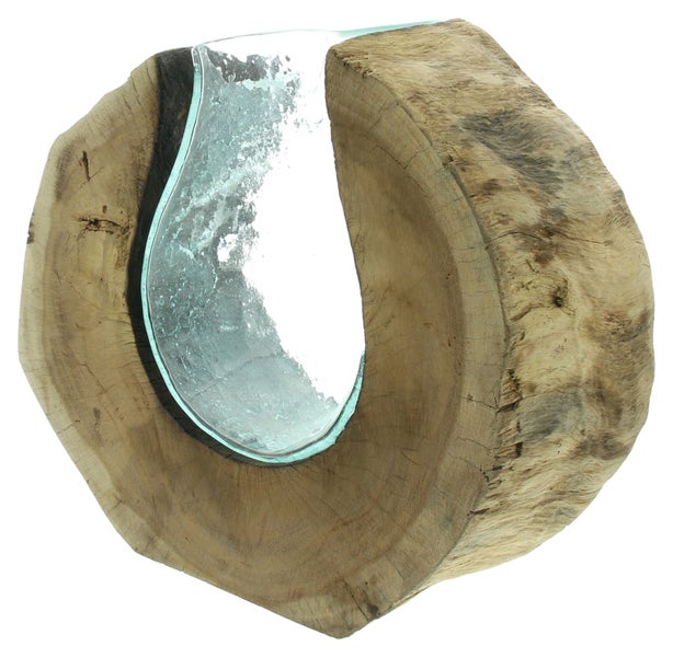Dekorative Glasvase in einem Holzstück