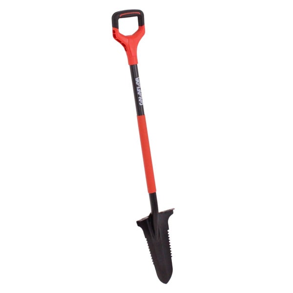 Galaflor Gartenspaten in Rot und Schwarz mit gezacktem Blatt, D-Griff und langem Stiel.