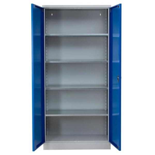 PROREGAL Stahlschrank Bee 6 Fachböden HxBxT 195 x 92 x 60 cm Pulverbeschichtetes & Verstärktes Fachbodenmaterial Grau & Blau