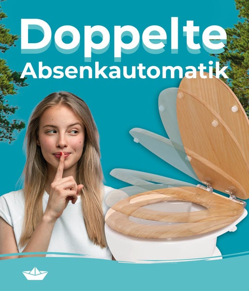 Calmwaters® WC Sitz mit Absenkautomatik Holz, Toilettensitz Modern Wellness, Holzkern Toilettendeckel, Fast-Fix, Metallscharnier, universale O-Form, ovaler Klodeckel, Echtholzfurnier Kiefer, 26LP2846