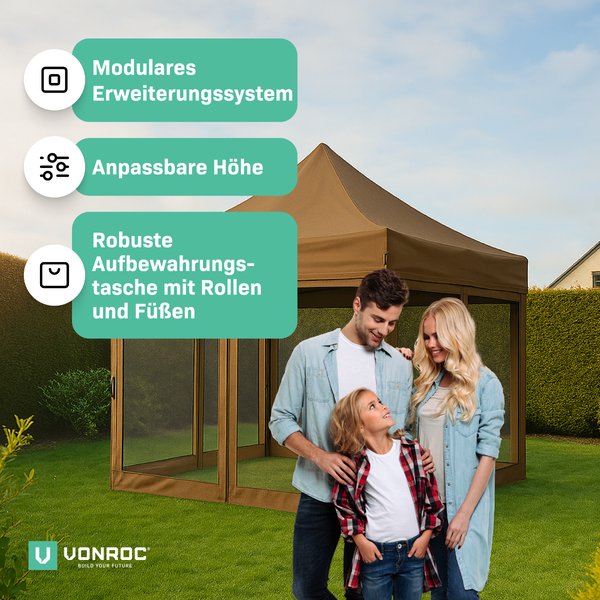 VONROC Pavillon 3x3m wasserdicht stabil - Partyzelt EasyUp System [3Min Aufbau] Popup Faltpavillon modular erweiterbar als Festival Zelt, Gartenpavillon