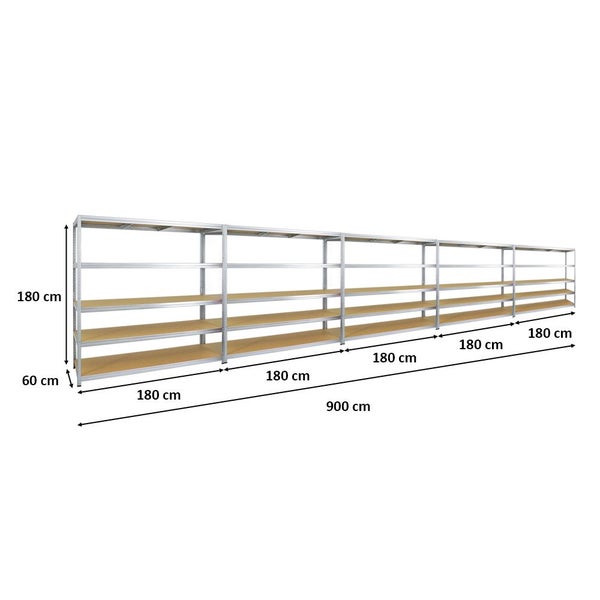 PROREGAL Mega Deal 5x Schwerlastregal Giant Elephant HxBxT 180 x 180 x 60 cm Fachlast 200 kg Verzinkt