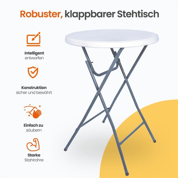 Goliving Bartable - Inklusive Bartable-Hülle - Tischschürze - Zusammenklappbar - Stabiler Partytisch - Für den Innen- und Außenbereich - Belastbarkeit 50 kg - Ø80 x 110 cm - 8,5 kg - Weiß