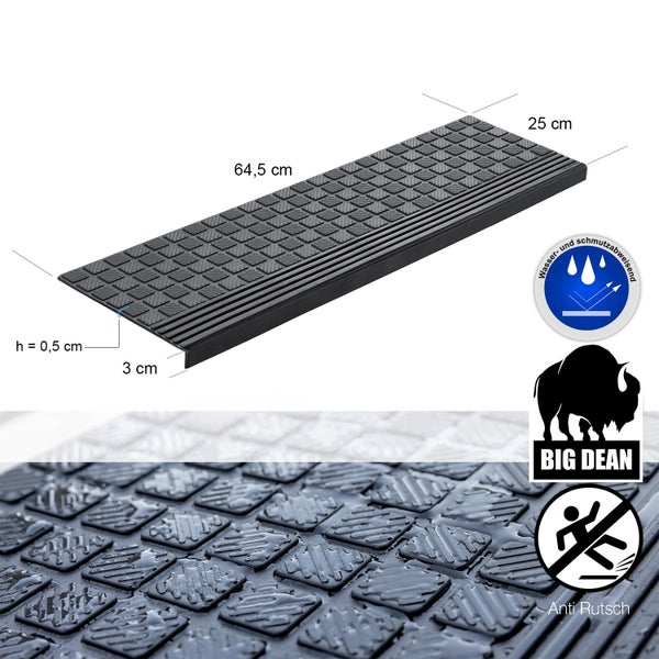 Stufenmatte mit den Maßen 64,5 cm x 25 cm, wasser- und schmutzabweisend sowie rutschhemmend, Marke Big Dean