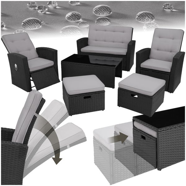 Rattan Lounge tectake Bari mit Sicherheitsglasplatte und Schraubfüßen mit Aluminiumgestell schwarz