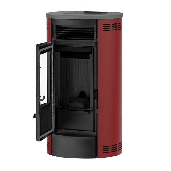 Luft-Pelletofen Flavia 9,5 kW Sannover Bordeaux + Kaminbau-Anschluss-Set