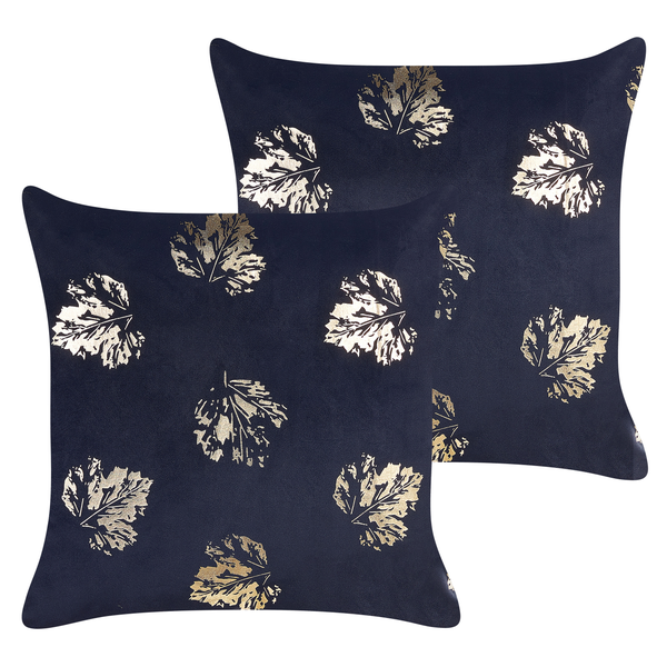 Dekokissen 2er Set GOLDENROD Samtstoff 45 x 45 cm Schwarz Pflanzenmuster