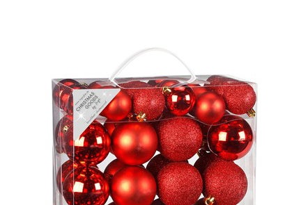 LAALU Set Weihnachtsschmuck 50 Stück: Ornamente rund rot mix 4 und 6 cm