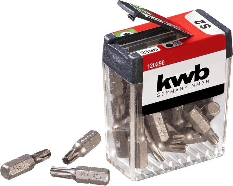 KWB Bitspender Box - 25-teiliges T25 Bitset, 25mm Länge, 1/4 Durchmesser, Torx Aufsatz, Passend für alle Akku-Schrauber