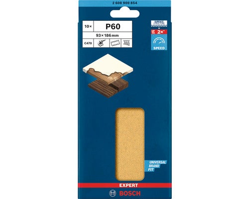 Packung Bosch Expert Schleifpapier P60, 93x186mm, 10 Stück