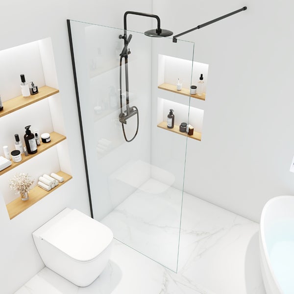 Home Deluxe - Duschabtrennung - BAKI - Breite: 160 cm, Profil Schwarz, Klarglas, Aluminiumrahmen - 10 mm ESG - Sicherheitsglas I Walk in Dusche, Duschwand, Duschtür