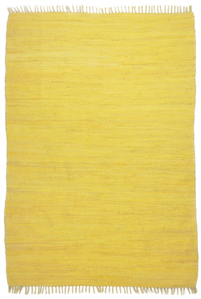 Handgewebter Fleckerlteppich aus Baumwolle Chindi Gelb 60x120 cm