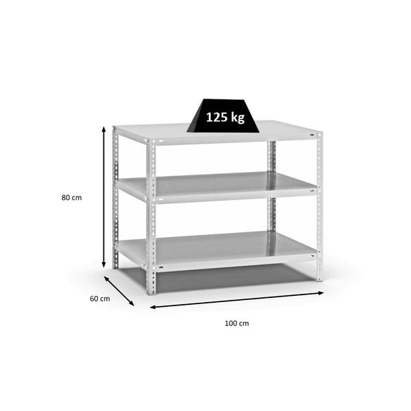 PROREGAL Fachbodenregal Schraubsystem Light-Duty Grundregal HxBxT 80 x 100 x 60 cm 3 Ebenen Fachlast 125 kg Beidseitig Nutzbar Lichtgrau
