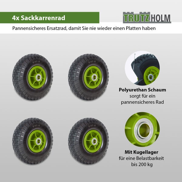 Vier Sackkarrenräder mit Polyurethanschaum und Kugellager