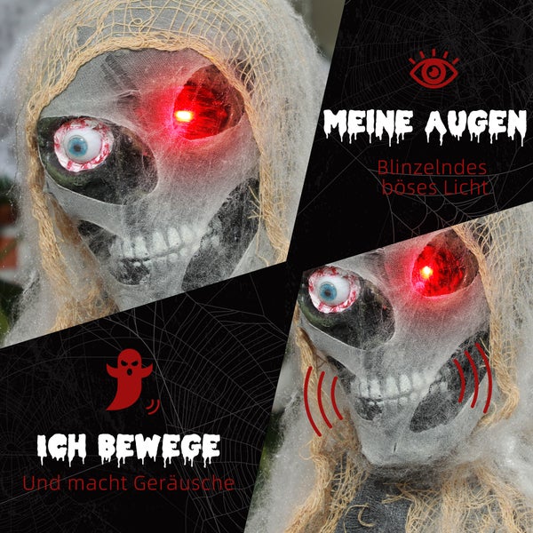 HOMCOM Halloween Dekoration Einäugige Mumie, Krabbelnde Halloween Mumie mit Rot Leuchtende Augen, Garten Dekoration mit Heul-Geräusch