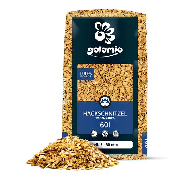 Packung Holzhackschnitzel mit Größenangabe