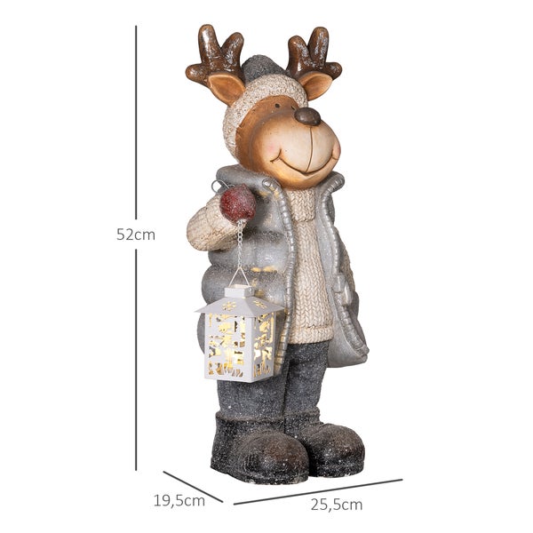 HOMCOM Weihnachtsdeko Figur, Rentier mit Laterne, 52 cm Weihnachtsfigur mit LED-Licht, Dekofigur zu Weihnachten, für In- und Outdoor, Metall