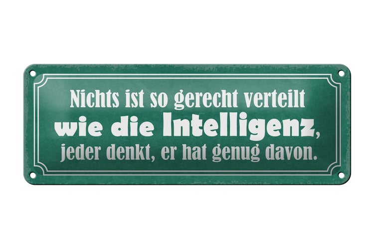 Blechschild Spruch 27x10cm Intelligent gerecht verteilt Dekoration