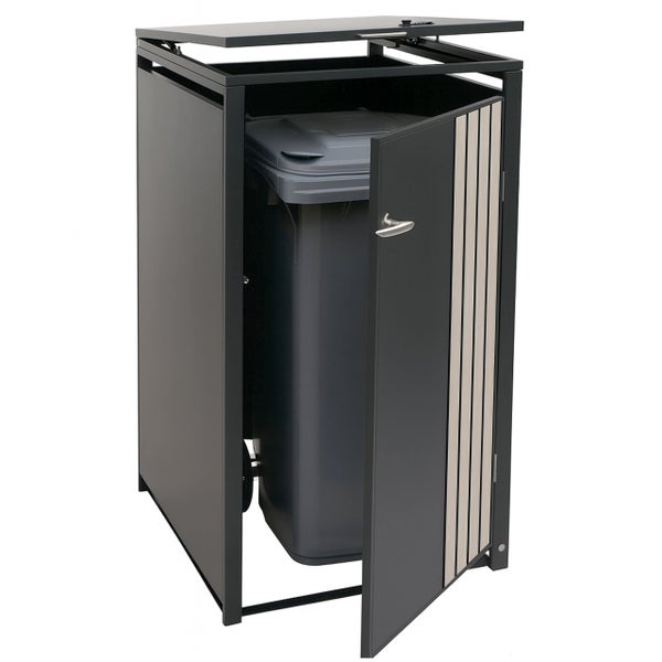 Mülltonnenbox mit Tür und geöffnetem Deckel für eine Mülltonne