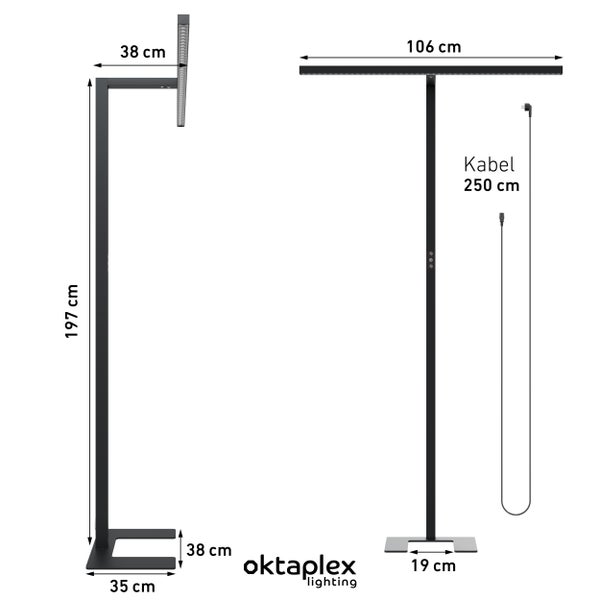 Büro Stehleuchte Lund dimmbar mit Präsenzsensor 10800lm 2700K-5700K Aluminium Monitorlampe schwarz 80W perfekte Arbeitsplatzbeleuchtung