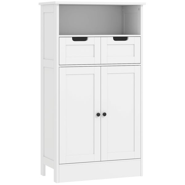 kleankin Badezimmerschrank Badschrank Hochschrank mit verstellbar Ablage, 2 Schubladen, 2 Türen, Schrank Aufbewahrungsschrank für Badezimmer, Wohnzimmer 60 x 30 x 108,8 cm Weiß