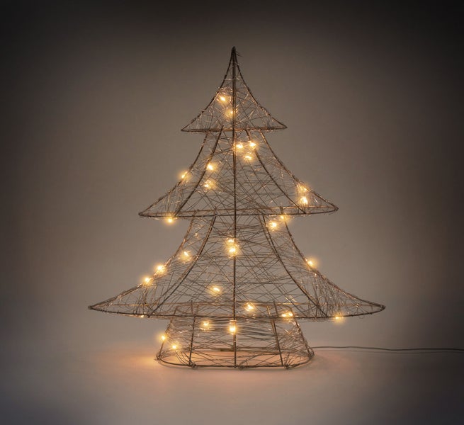 ECD Germany LED Deko Baum Weihnachten mit 20 warmweißen LEDs, 30 cm hoch, aus Metall, Gold, Weihnachtsbaum mit Beleuchtung & Timer, Innen, batteriebetrieben, Lichterbaum Tanne stehend Weihnachtsdeko