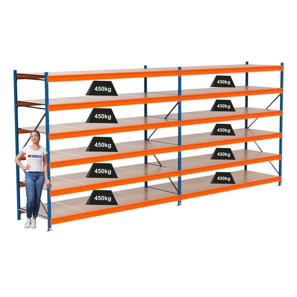 Lagerregal mit mehreren Ebenen, Traglast 450 Kilogramm pro Ebene