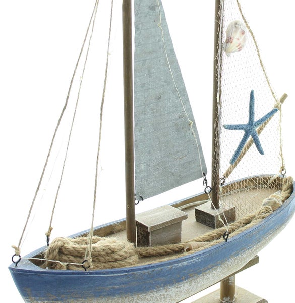 FRANK FLECHTWAREN | LED-Deko Segelschiff, 35,5 x 11,5 x 48 cm, HOLZ, KUNSTSTOFF, SISAL, METALL