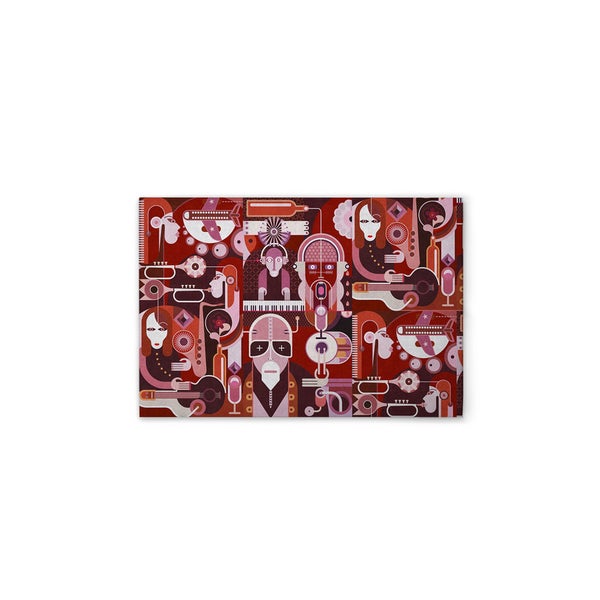 Dekoratives Wandbild mit abstraktem Design verschiedener Musikinstrumente und Porträts