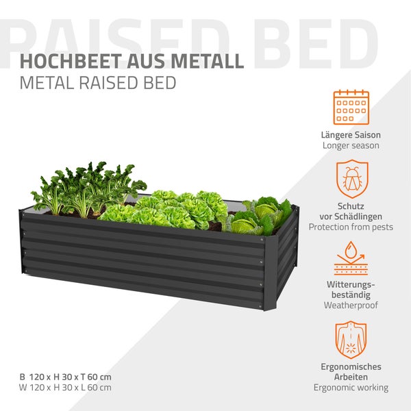 ML-Design 2er Set Hochbeet aus Metall für Garten, 120x60x30 cm, 200 Liter, Anthrazit, wetterfest, rostfrei, Outdoor, Pflanzbeet Pflanzkasten Blumenkasten Gartenbeet Gemüsebeet Frühbeet Kräuterbeet