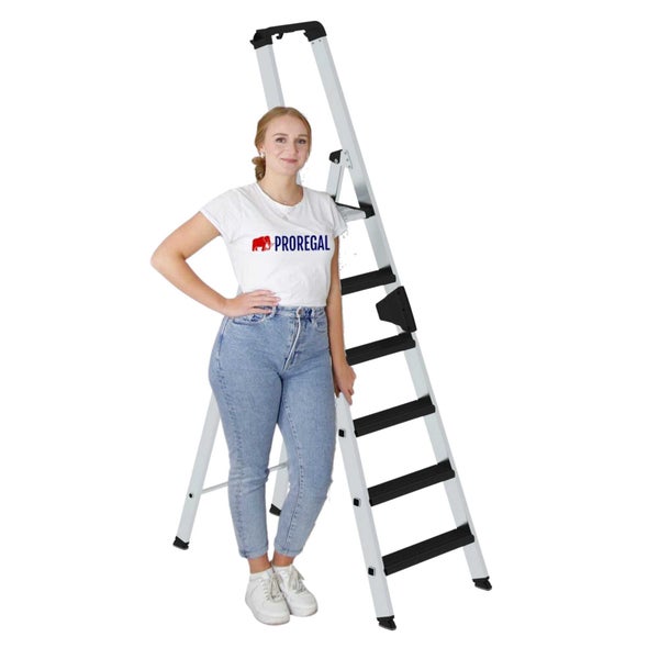 PROREGAL Stufen-Stehleiter Einseitig Begehbar mit Clip-Step Relax 6 Stufen