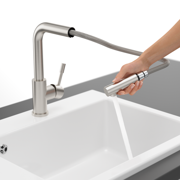 Villeroy & Boch Küchenarmatur Steel Shower, Hochdruck-Armatur, ausziehbare Brause, wassersparend, Edelstahl massiv