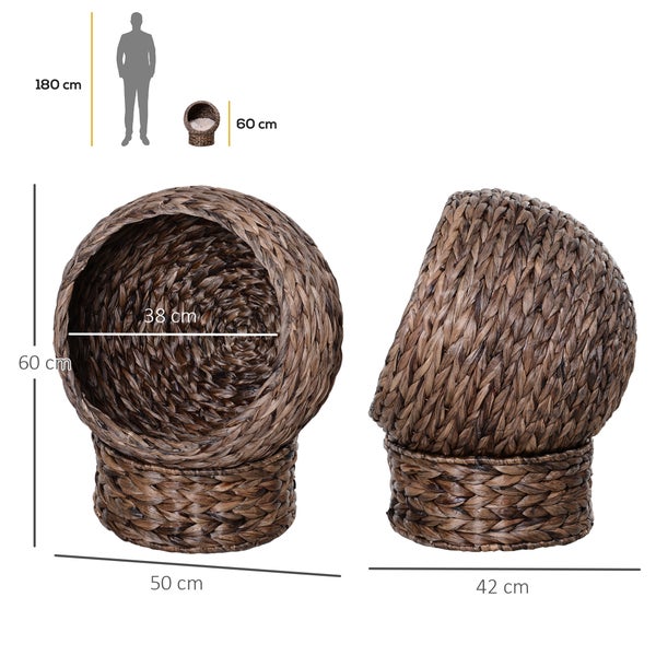 PawHut Rattan Katzenkorb, 50 x 42 x 60 cm, Wasserhyazinthe, Braun