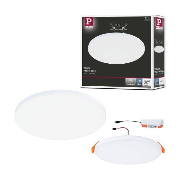 Paulmann Veluna VariFit Edge LED-Einbaupanel, rund, neutralweiß, dimmbar, IP44, inklusive Transformator und verstellbaren Klemmfedern.