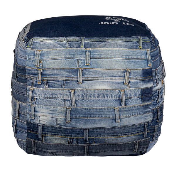 WOMO-DESIGN Sitzwürfel Pittsburgh 45cm, Blau, Unikat, handgefertigt aus Jeans, Baumwolle Füllung, Quadratischer Sitzpouf Sitzpuff Pouf Puff Sitzhocker Sitzkissen Bodenkissen Fußhocker Hocker Ottoman