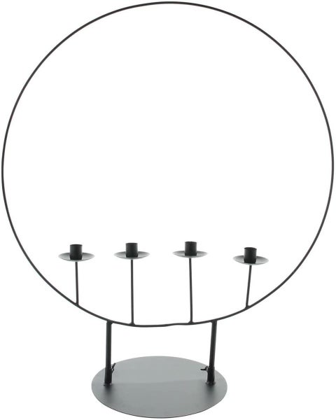 Dekoleidenschaft Kerzenhalter Circle aus Metall, schwarz, für 4 Kerzen, 70 cm hoch, Kerzenständer