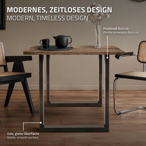 ECD Germany 2x Tischbeine aus Vierkantprofilen, 60x72 cm, Dunkelgrau, pulverbeschichteter Stahl, Industriedesign, Metall Tischkufen Tischuntergestell Tischgestell Möbelfüße, für Esstisch, Schreibtisch