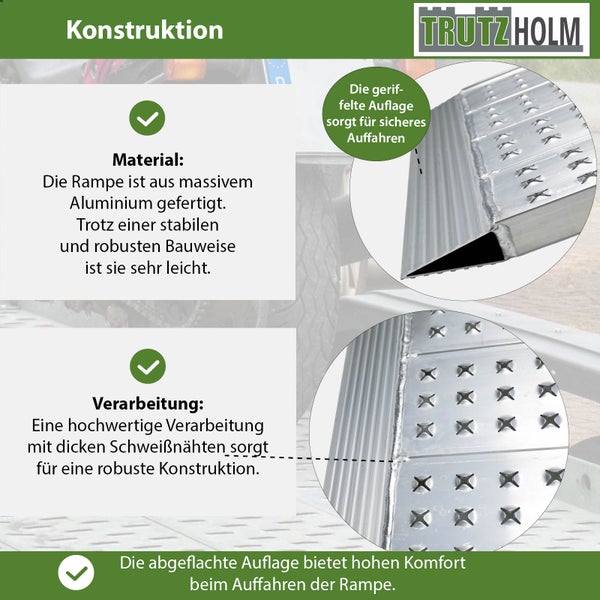 TRUTZHOLM 1 x Alu Auffahrrampe 200 x 56 cm Traglast 540 kg grau starr perforiert Verladerampe