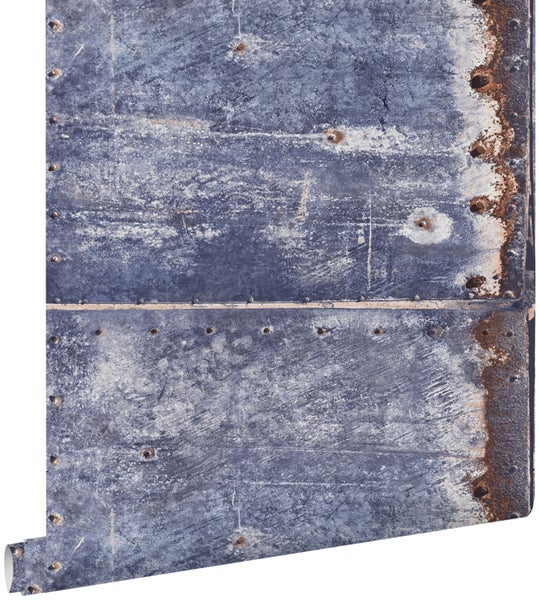 ESTAhome Tapete Metallplatten Blau und Braun - 53 cm x 10.05 m - 138219