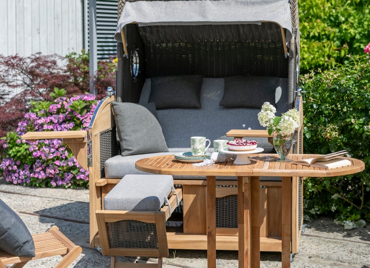 Strandkorb Horum XL Teak PE grey Dessin 570