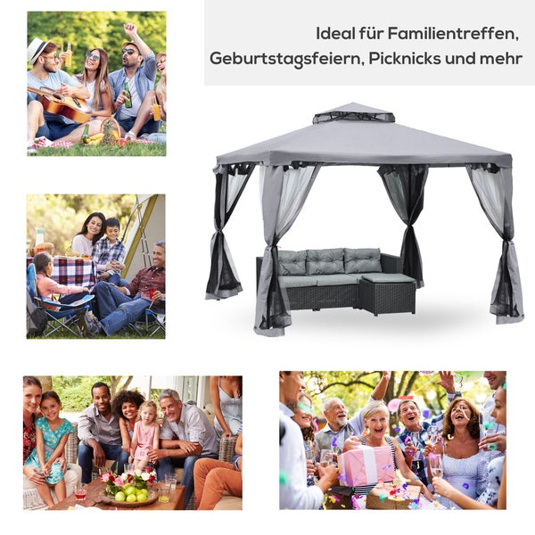 Outsunny Gartenpavillon, 294L x 294B x 265H cm, Polyester, Metall, Hellgrau