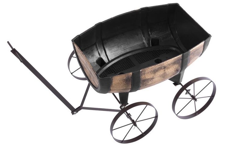 PROREGAL Pflanzenwagen Whiskyfass Maße 41x29x19 cm in Holzoptik auf Rädern für Innen- & Außen, Gartendeko