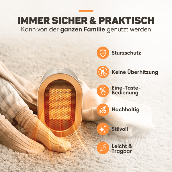 Vulpes Goods Elektrischer Heizlüfter- Keramik Heizlüfter - 1200W - Weiß