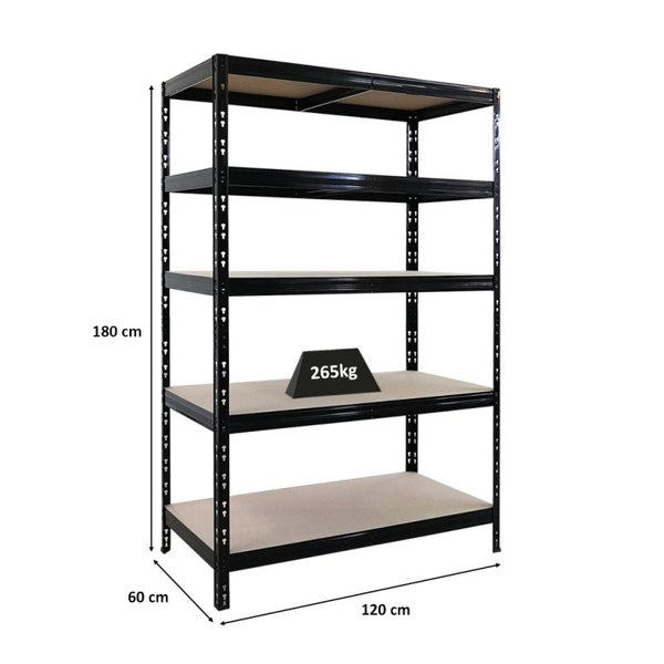 PROREGAL Schwerlastregal Tiger | HxBxT 180x120x60 cm | Fachlast 265kg | Schwarz