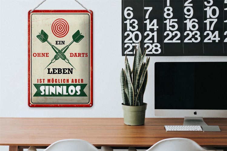 Blechschild Spruch 20x30cm Ein Leben ohne Darts ist möglich aber sinnlos