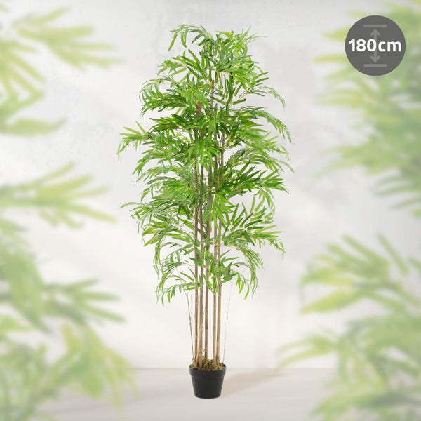 ML-Design Künstlicher Bambus 180 cm, Künstliche Pflanzen groß, Kunstpflanze mit Echtholzstamm, Fake Plastik Pflanze Dekoration im Topf für Indoor und Outdoor, Kunstbaum wie echt für Wohnzimmer Büro