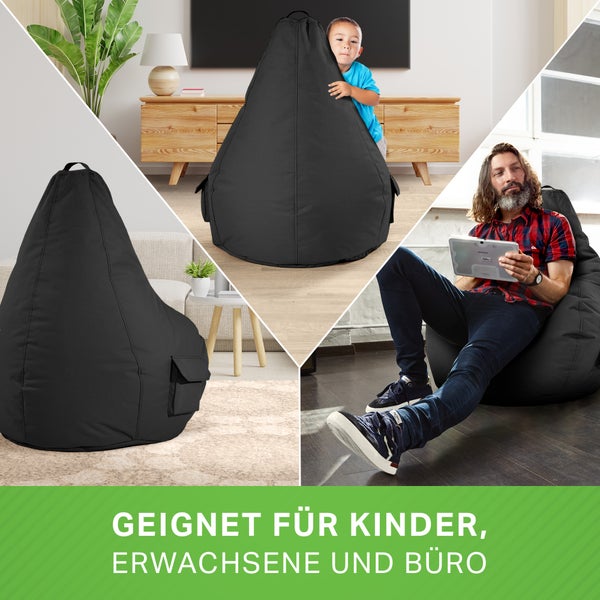 Green Bean Sitzsack mit Rückenlehne 80x70x90cm - Gaming Chair mit 230L Füllung Kuschelig Weich Waschbar - Bean Bag Bodenkissen Lounge Chair Sitzhocker Relax-Sessel Gamer Gamingstuhl Schwarz