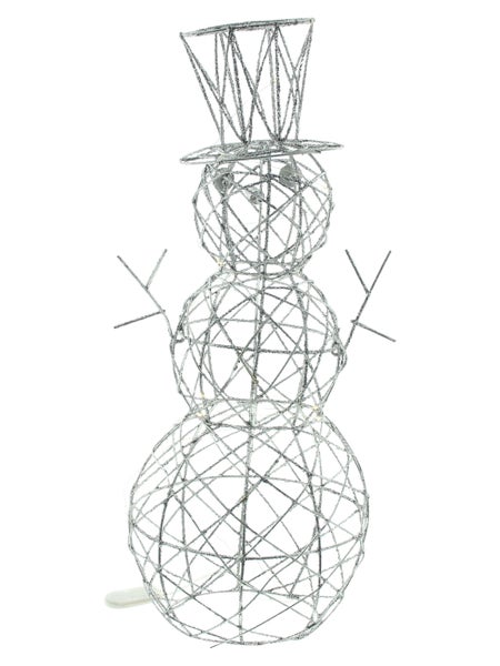FRANK FLECHTWAREN | LED-Schneemann Silver, Höhe 50 cm, METALL, KUNSTSTOFF