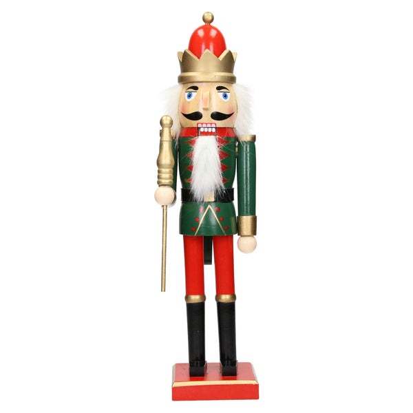 ECD Germany Nussknacker Figur Soldat 25cm rote Krone, Zepter, aus Holz, Unikat, handbemalt, Weihnachten Holzfigur König Puppet Marionette Ornament Traditioneller Nussbrecher Weihnachtsdeko Deko Statue